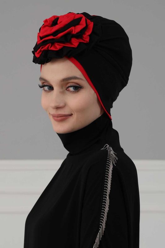 Double Color Rose Bonnet,B-28 Black - Red - 5