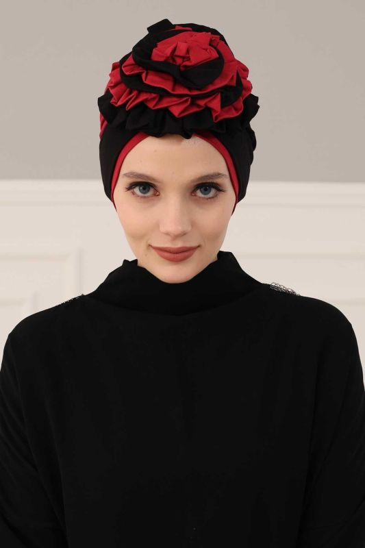 Double Color Rose Bonnet,B-28 Black - Red - 7