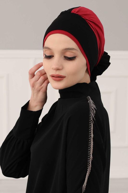 Double Color Rose Bonnet,B-28 Black - Red - 8