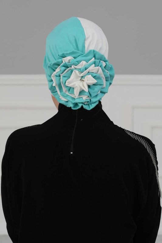 Double Colored Rose Bone, B-28 Turquoise - Cream - 3