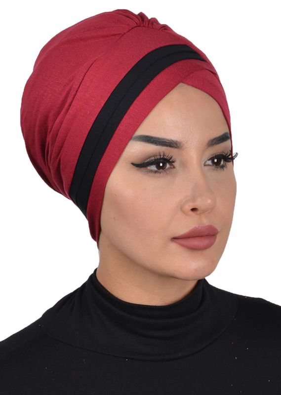 Çift Renkli Penye Bone,B-23 Bordo - Siyah - 2