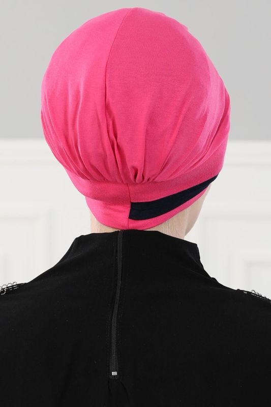 Double Colored Combed Cotton Bonnet, B-23 Fuchsia - Black - 4