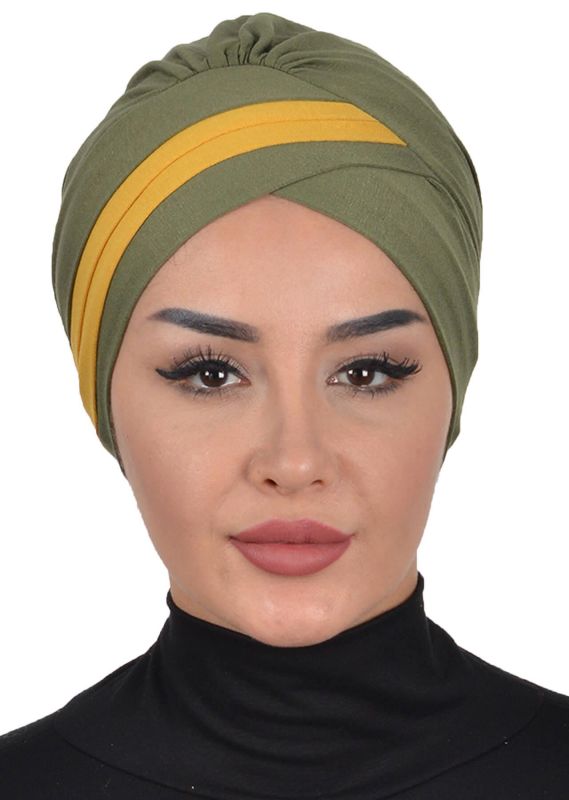 Çift Renkli Penye Bone,B-23 Haki Yeşil - Hardal Sarısı - 1