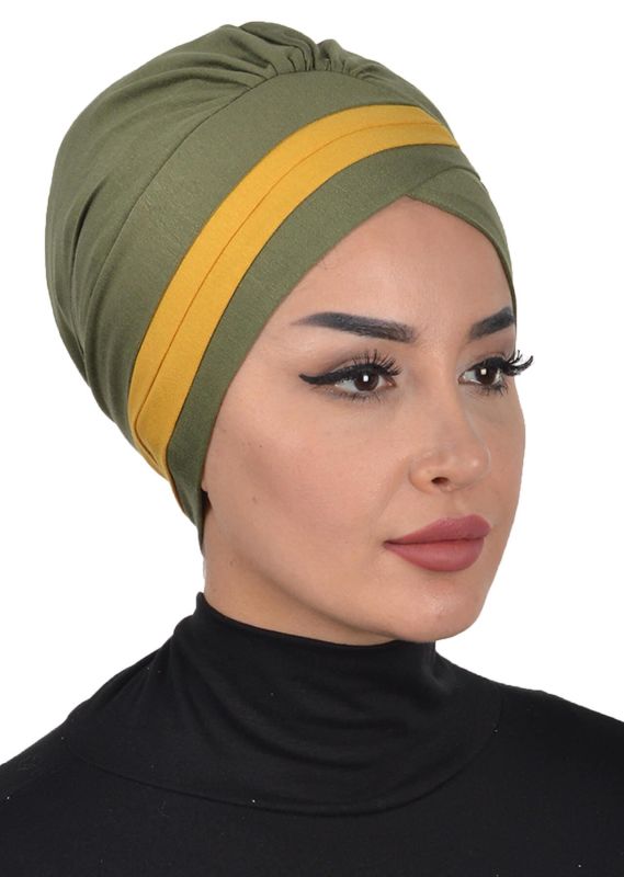 Çift Renkli Penye Bone,B-23 Haki Yeşil - Hardal Sarısı - 2