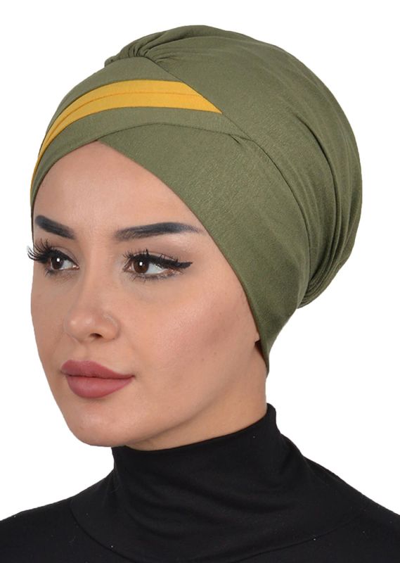Çift Renkli Penye Bone,B-23 Haki Yeşil - Hardal Sarısı - 3
