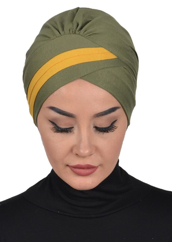 Çift Renkli Penye Bone,B-23 Haki Yeşil - Hardal Sarısı - 4