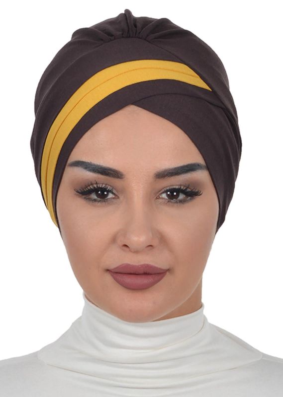 Çift Renkli Penye Bone,B-23 Kahverengi - Hardal Sarısı - 1