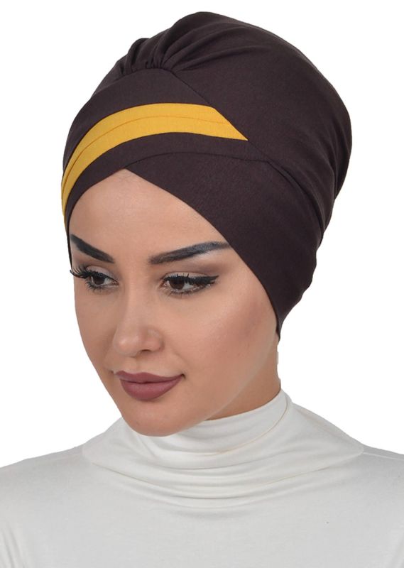 Çift Renkli Penye Bone,B-23 Kahverengi - Hardal Sarısı - 3