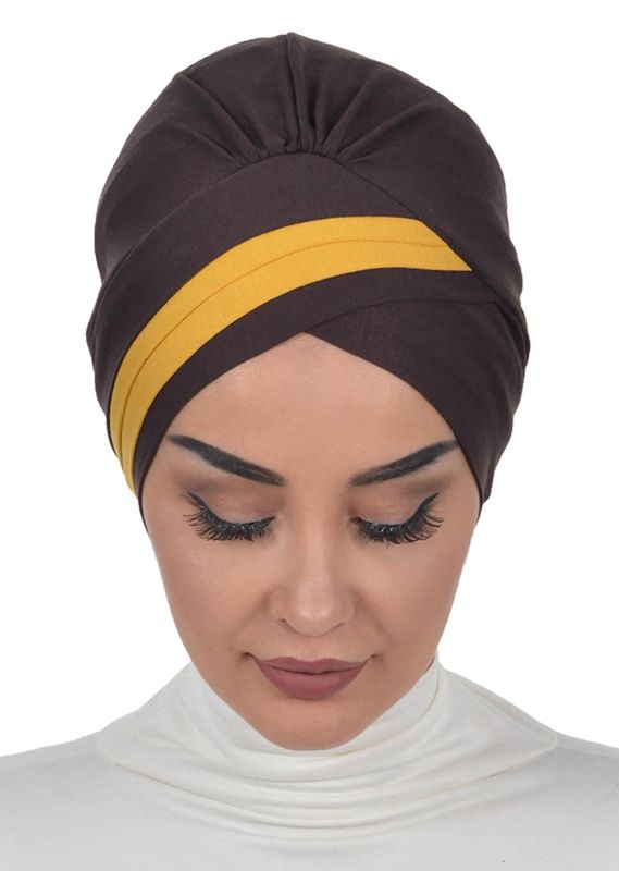 Çift Renkli Penye Bone,B-23 Kahverengi - Hardal Sarısı - 4