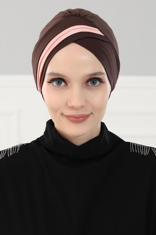 Çift Renkli Penye Bone,B-23 Kahverengi - Pudra - 1