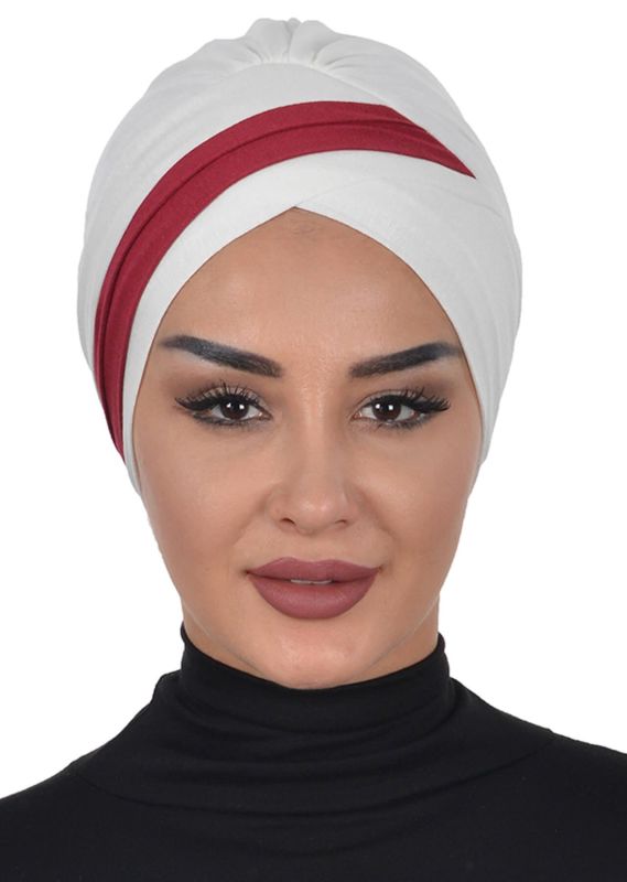 Çift Renkli Penye Bone,B-23 Krem - Bordo - 1