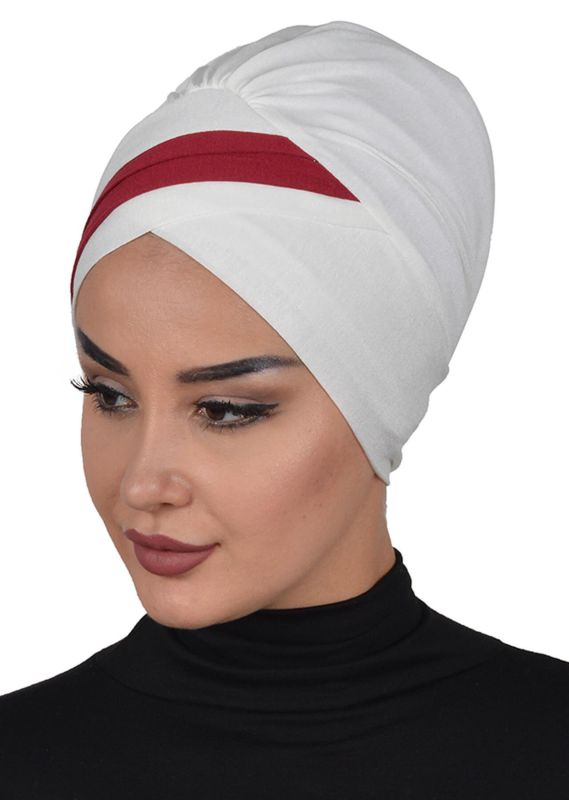 Çift Renkli Penye Bone,B-23 Krem - Bordo - 2