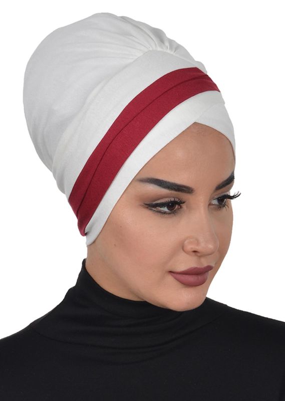 Çift Renkli Penye Bone,B-23 Krem - Bordo - 3