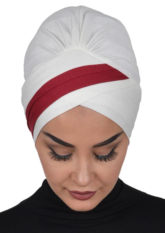 Çift Renkli Penye Bone,B-23 Krem - Bordo - 4