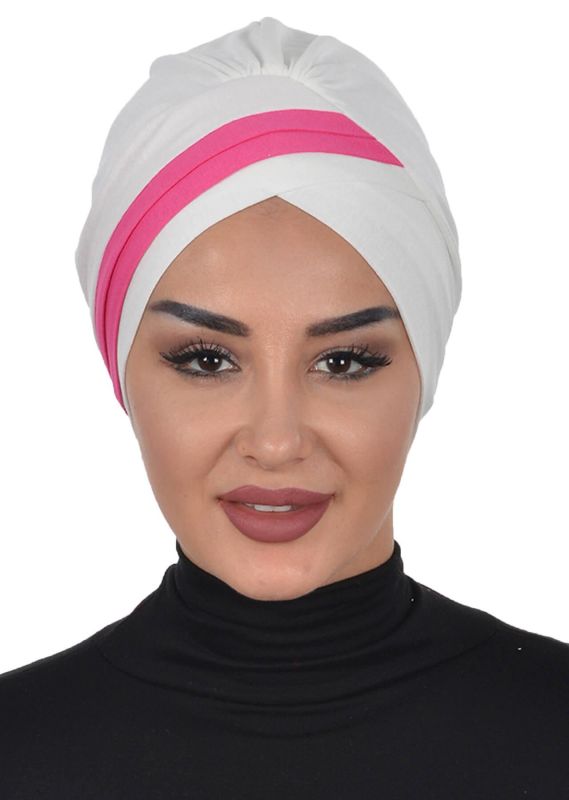 Çift Renkli Penye Bone,B-23 Krem - Fuşya - 1