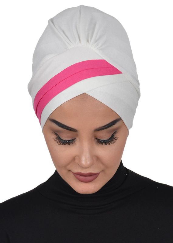 Çift Renkli Penye Bone,B-23 Krem - Fuşya - 3