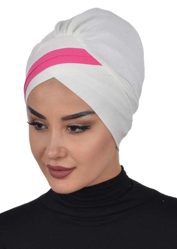 Çift Renkli Penye Bone,B-23 Krem - Fuşya - 4