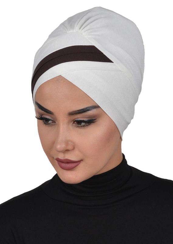 Çift Renkli Penye Bone,B-23 Krem - Kahverengi - 2