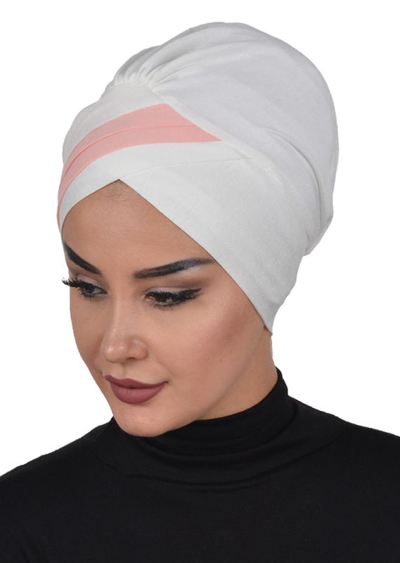 Çift Renkli Penye Bone,B-23 Krem - Pudra - 3