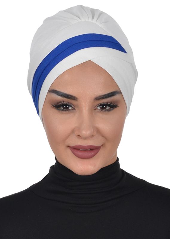 Double Colored Combed Cotton Bonnet, B-23 Cream - Saks - 1