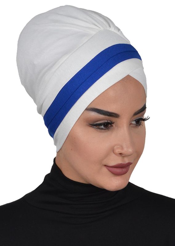 Double Colored Combed Cotton Bonnet, B-23 Cream - Saks - 2