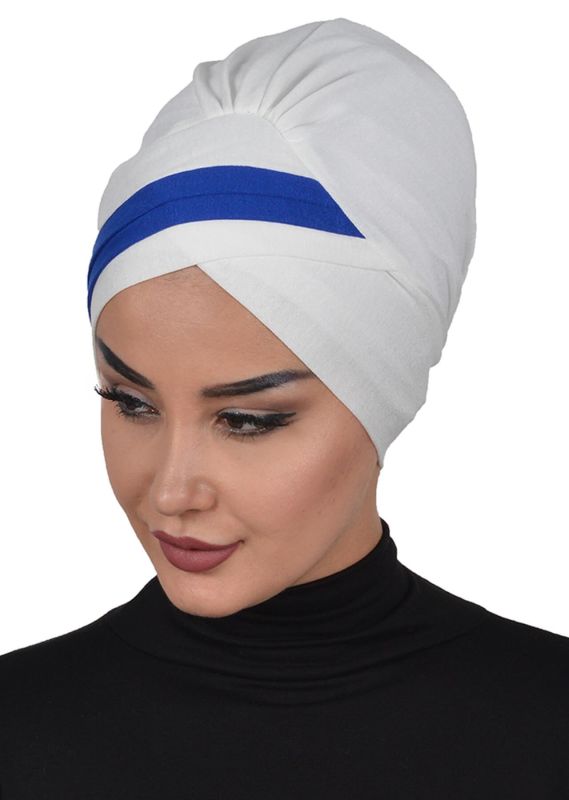 Double Colored Combed Cotton Bonnet, B-23 Cream - Saks - 3