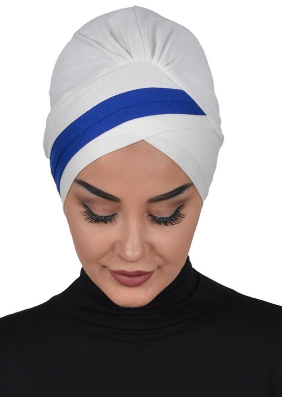 Double Colored Combed Cotton Bonnet, B-23 Cream - Saks - 4