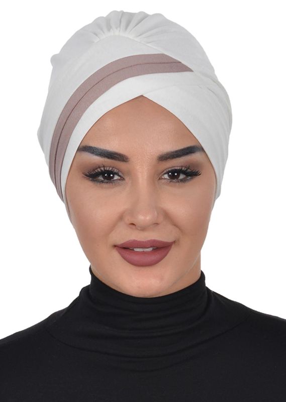 Çift Renkli Penye Bone,B-23 Krem - Vizon - 1