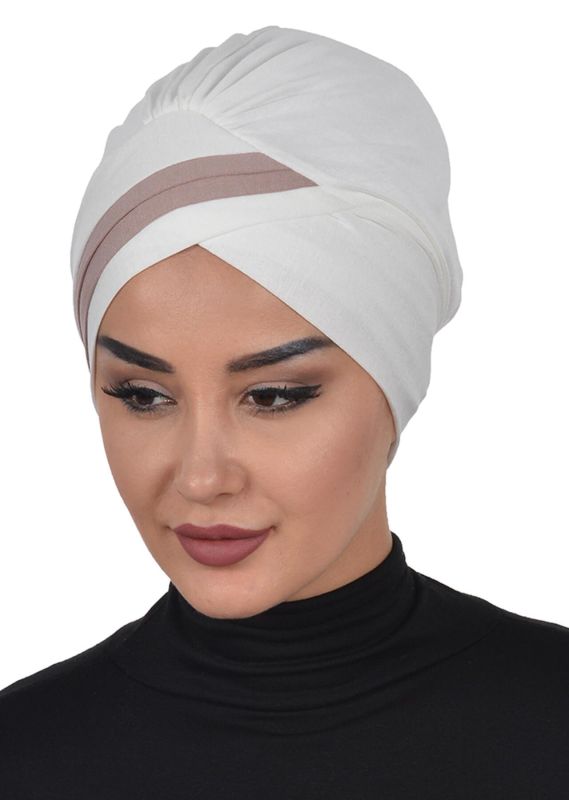 Çift Renkli Penye Bone,B-23 Krem - Vizon - 2