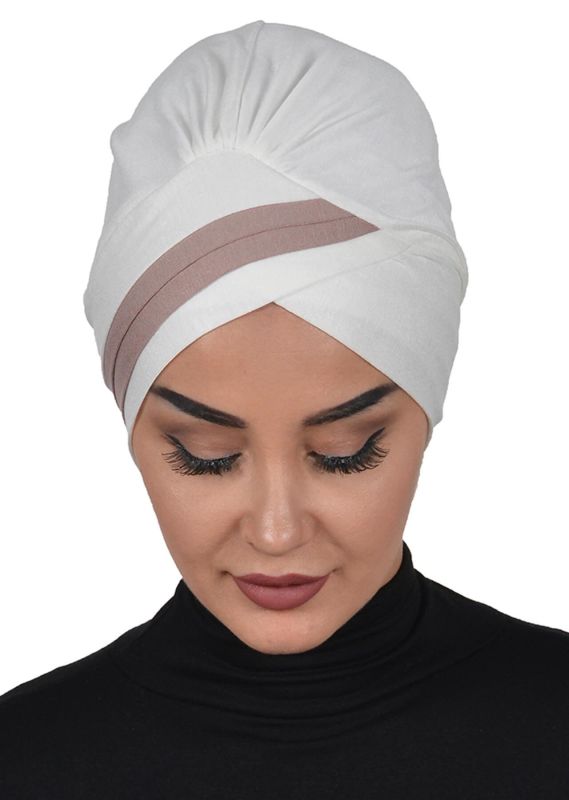 Çift Renkli Penye Bone,B-23 Krem - Vizon - 3