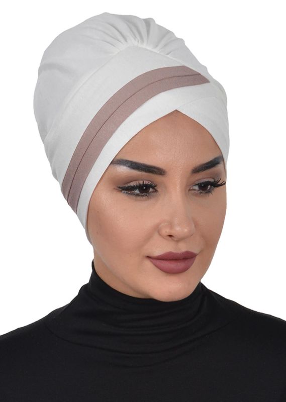Çift Renkli Penye Bone,B-23 Krem - Vizon - 4