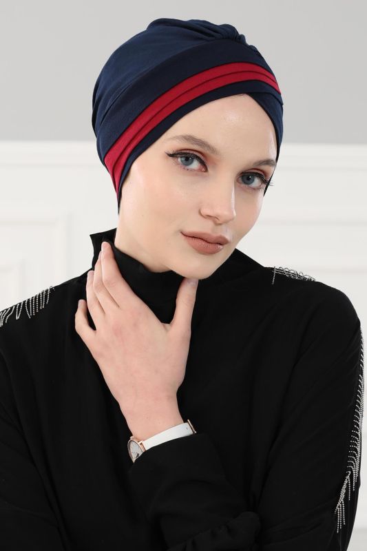 Çift Renkli Penye Bone,B-23 Lacivert - Bordo - 2
