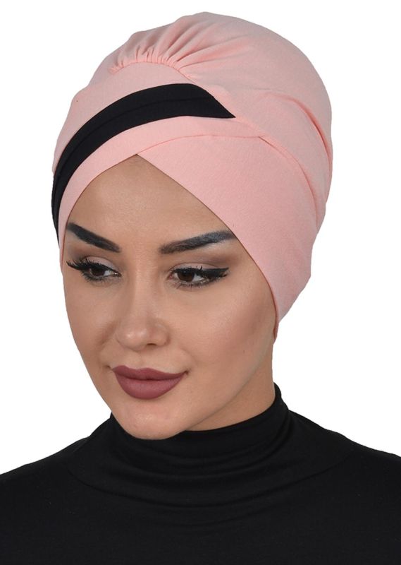 Çift Renkli Penye Bone,B-23 Pudra - Siyah - 3