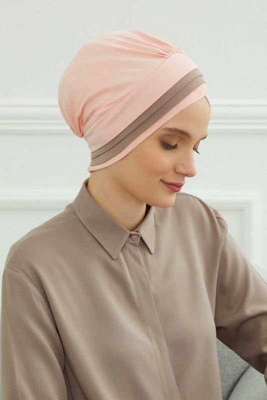Çift Renkli Penye Bone,B-23 Pudra - Vizon - 5