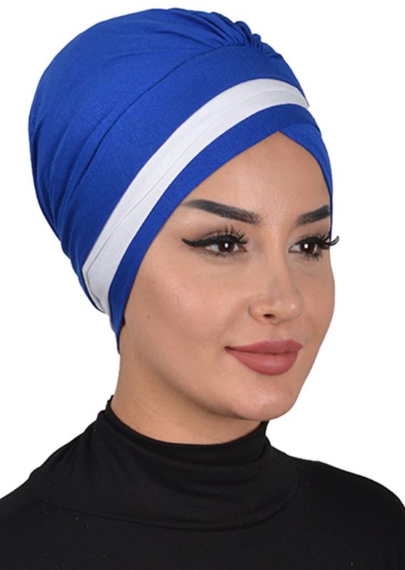 Çift Renkli Penye Bone,B-23 Saks - Beyaz - 2