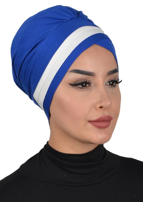 Double Color Combed Cotton Bonnet, B-23 Saks - Cream - 2