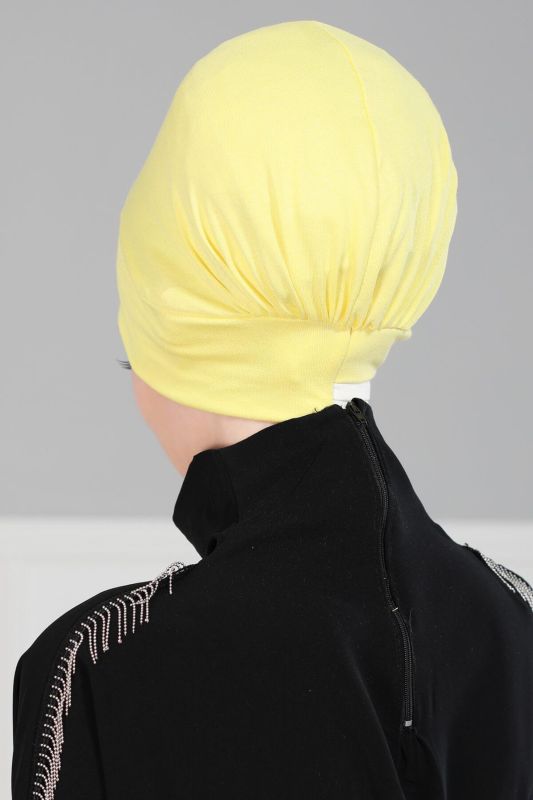 Double Colored Combed Cotton Bonnet, B-23 Yellow - Cream - 4