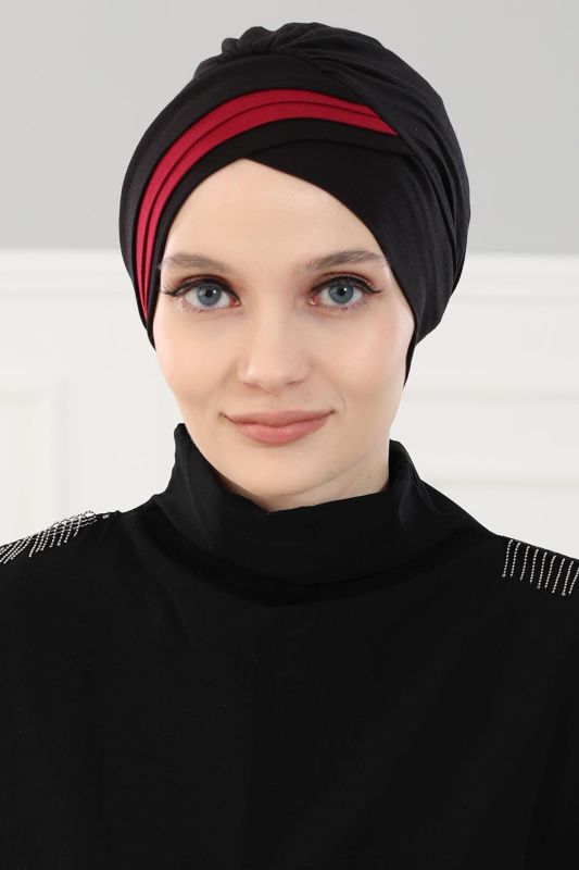 Çift Renkli Penye Bone,B-23 Siyah - Bordo - 1
