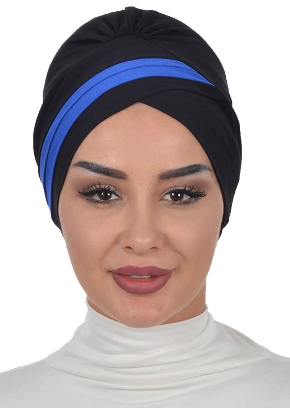 Çift Renkli Penye Bone,B-23 Siyah - Saks - 1