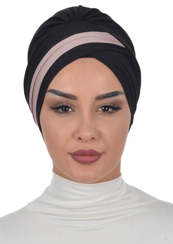 Çift Renkli Penye Bone,B-23 Siyah - Vizon - 1