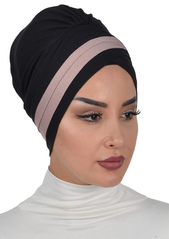Çift Renkli Penye Bone,B-23 Siyah - Vizon - 3