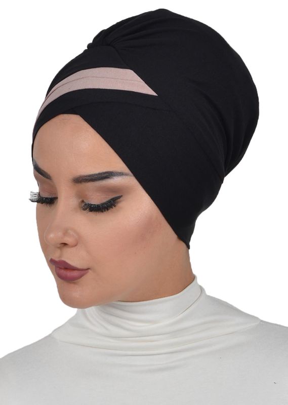 Çift Renkli Penye Bone,B-23 Siyah - Vizon - 4