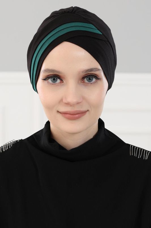 Çift Renkli Penye Bone,B-23 Siyah - Yeşil - 1