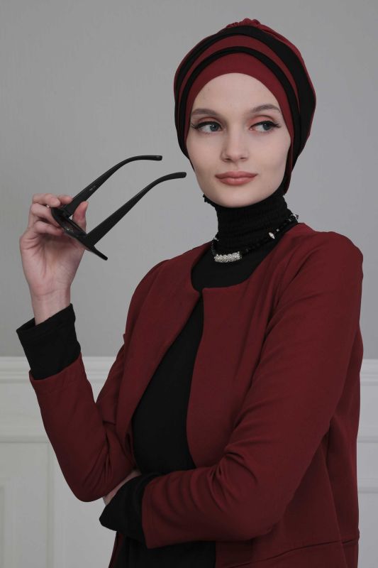 Çift Renkli Penye Bone,B-65 Bordo - Siyah - 1