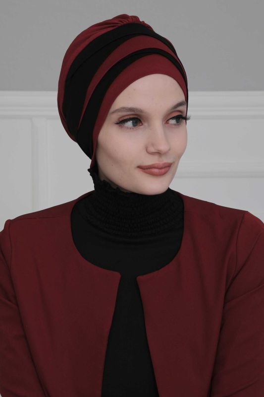 Çift Renkli Penye Bone,B-65 Bordo - Siyah - 2