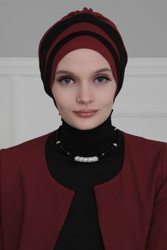 Çift Renkli Penye Bone,B-65 Bordo - Siyah - 3