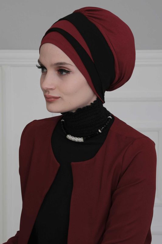 Çift Renkli Penye Bone,B-65 Bordo - Siyah - 4