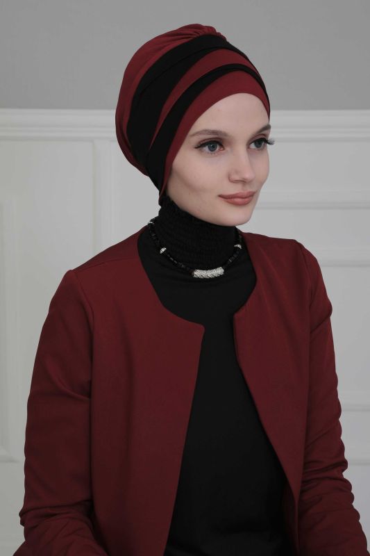 Çift Renkli Penye Bone,B-65 Bordo - Siyah - 5