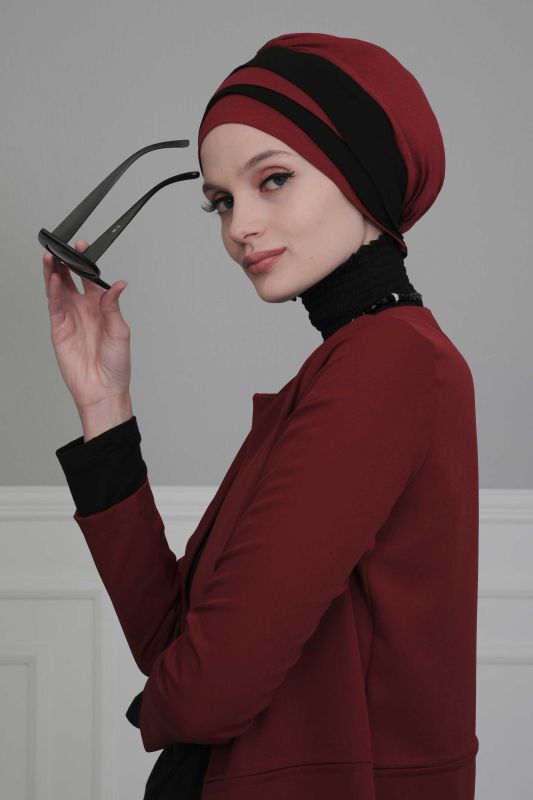 Çift Renkli Penye Bone,B-65 Bordo - Siyah - 6