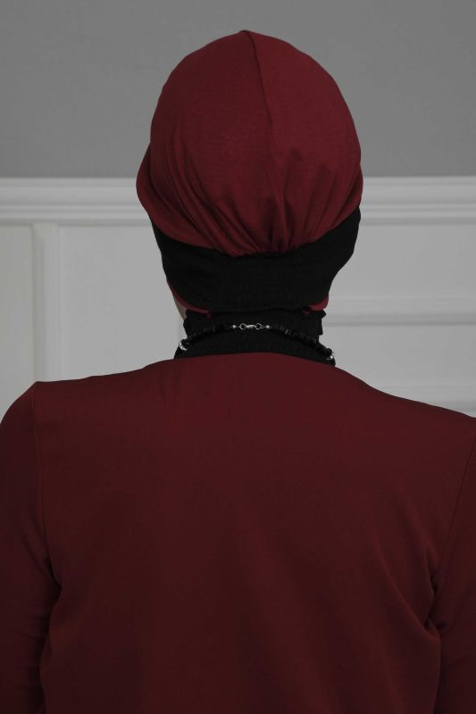 Çift Renkli Penye Bone,B-65 Bordo - Siyah - 7